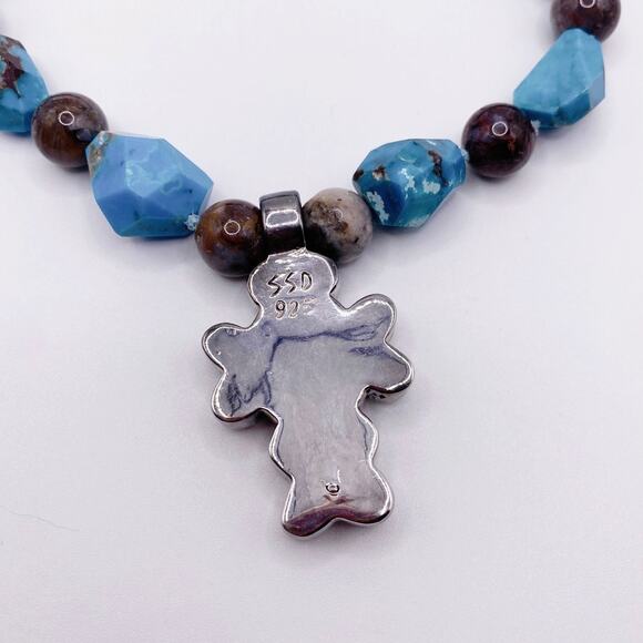 Simon Sebbag Designs Signed 925 Silver Celtic Cross With Turquoise and Agate - Picture 8 of 8
